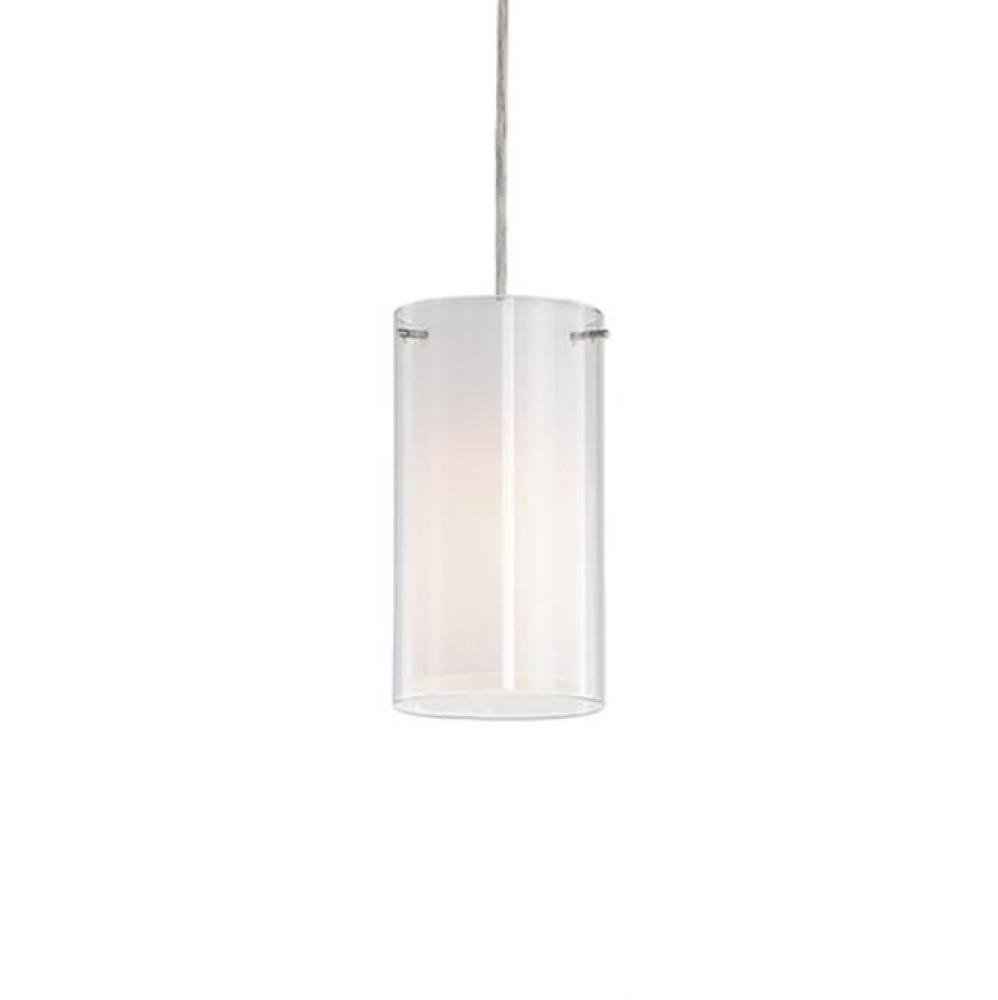 Single Lamp Pendant With White Opal Cylinder Glass Enclosed In Clear Cylinder
