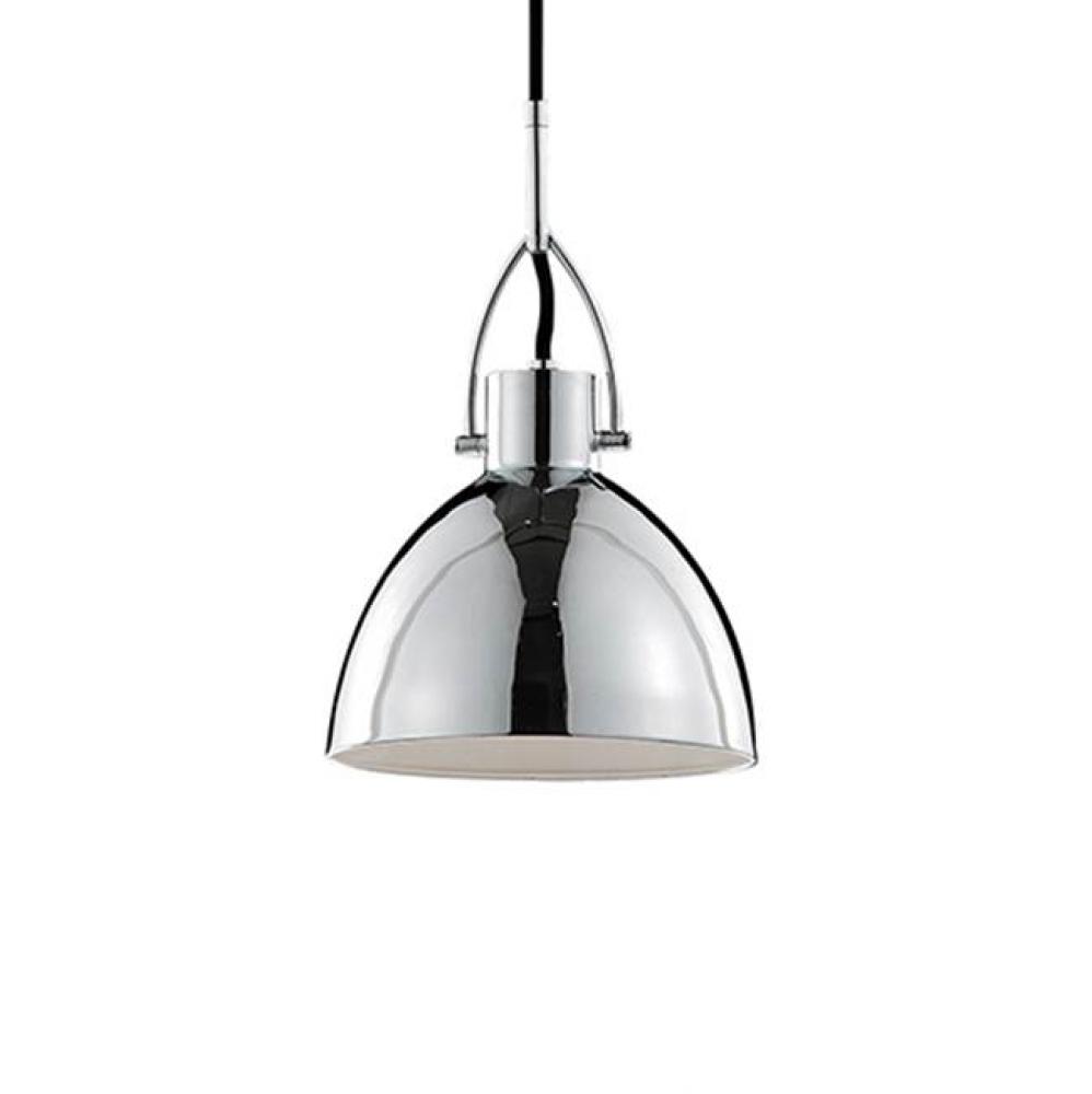Single Lamp Pendant With Heavy Chrome Plated Dome Shaped Metal Reflector And With Powder Coated