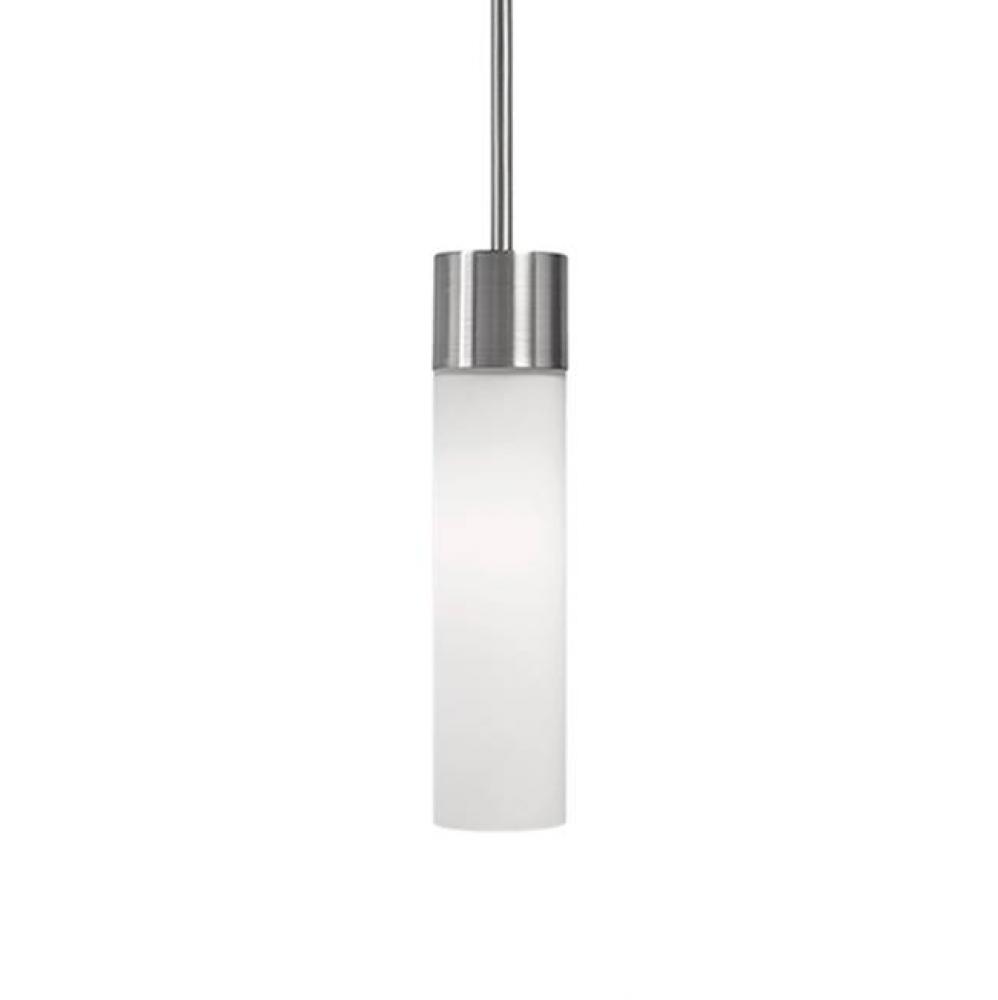 Single Lamp Pendant With White Opal Screw In Glass And Brushed Nickel Metal