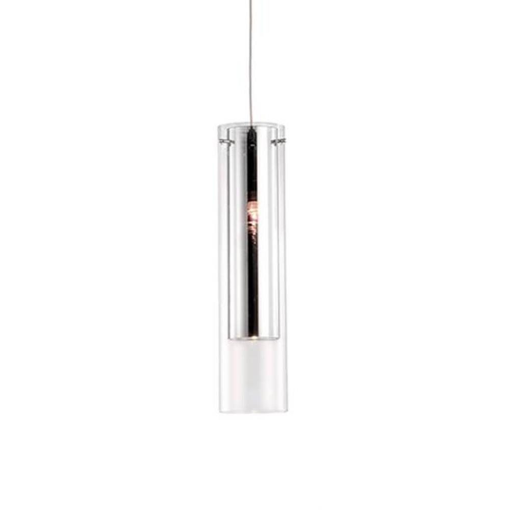 Single Lamp Pendant With Clear Cylinder Glass And Mirrored Inner Cylinder Glass. Chrome Metal