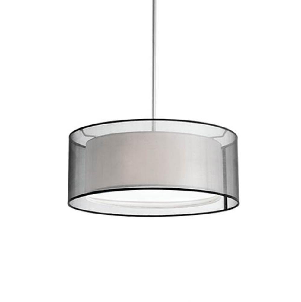 Two Lamp Pendant With White Black Round Transparent Shade And Linen Interior White
