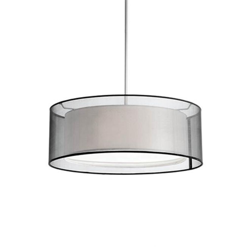 Three Lamp Pendant With White Black Round Transparent Shade And Linen Interior White