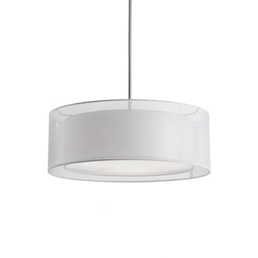 Three Lamp Pendant With White Round Transparent Shade And Linen Interior White