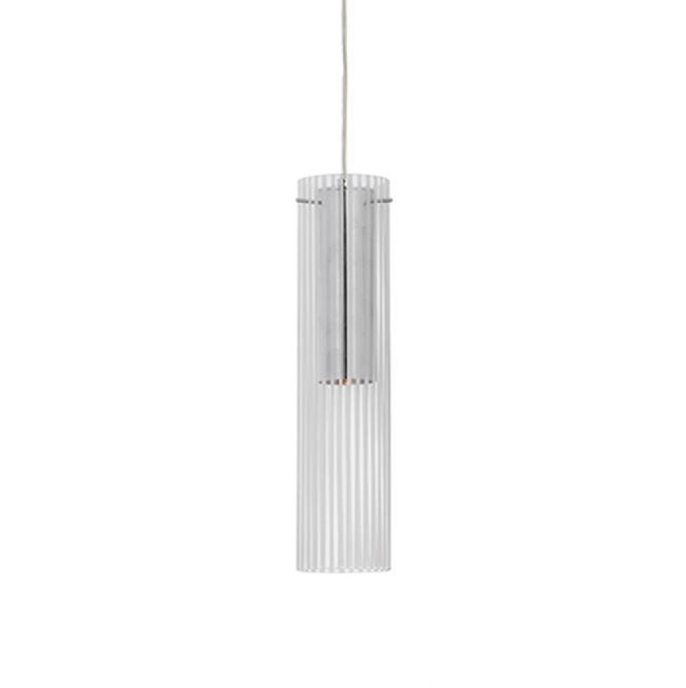 Single Lamp Led Pendant With Frosted Striped Glass. Metal Details In Chrome