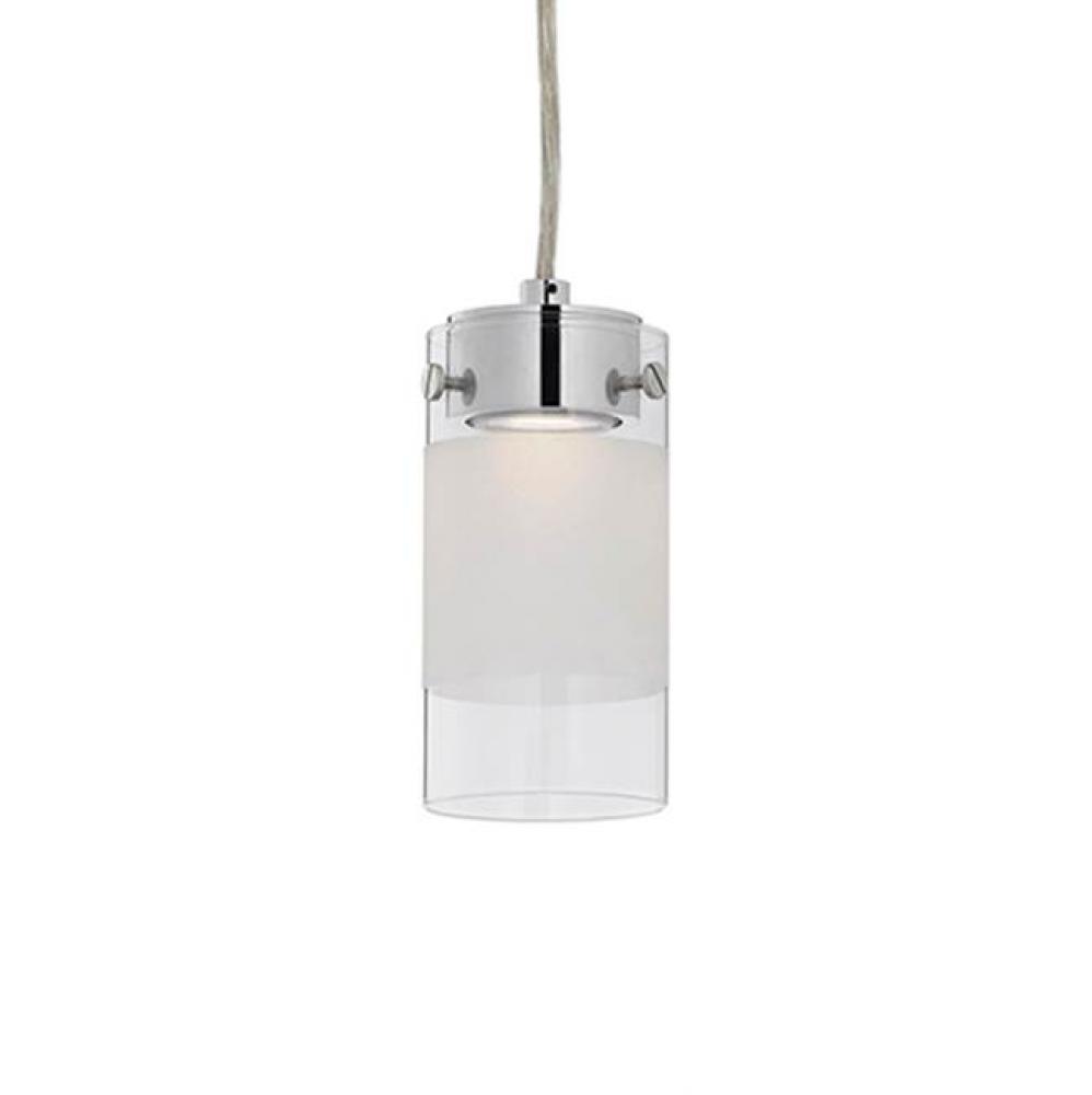 Single Lamp Led Pendant With Frosted Cylinder Glass Shade. Metal Details In Chrome