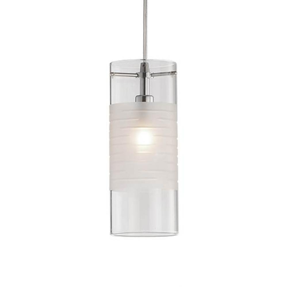 Single Lamp Pendant With Clear Frosted Detailed Transparent Glass. Metal Details In Brushed