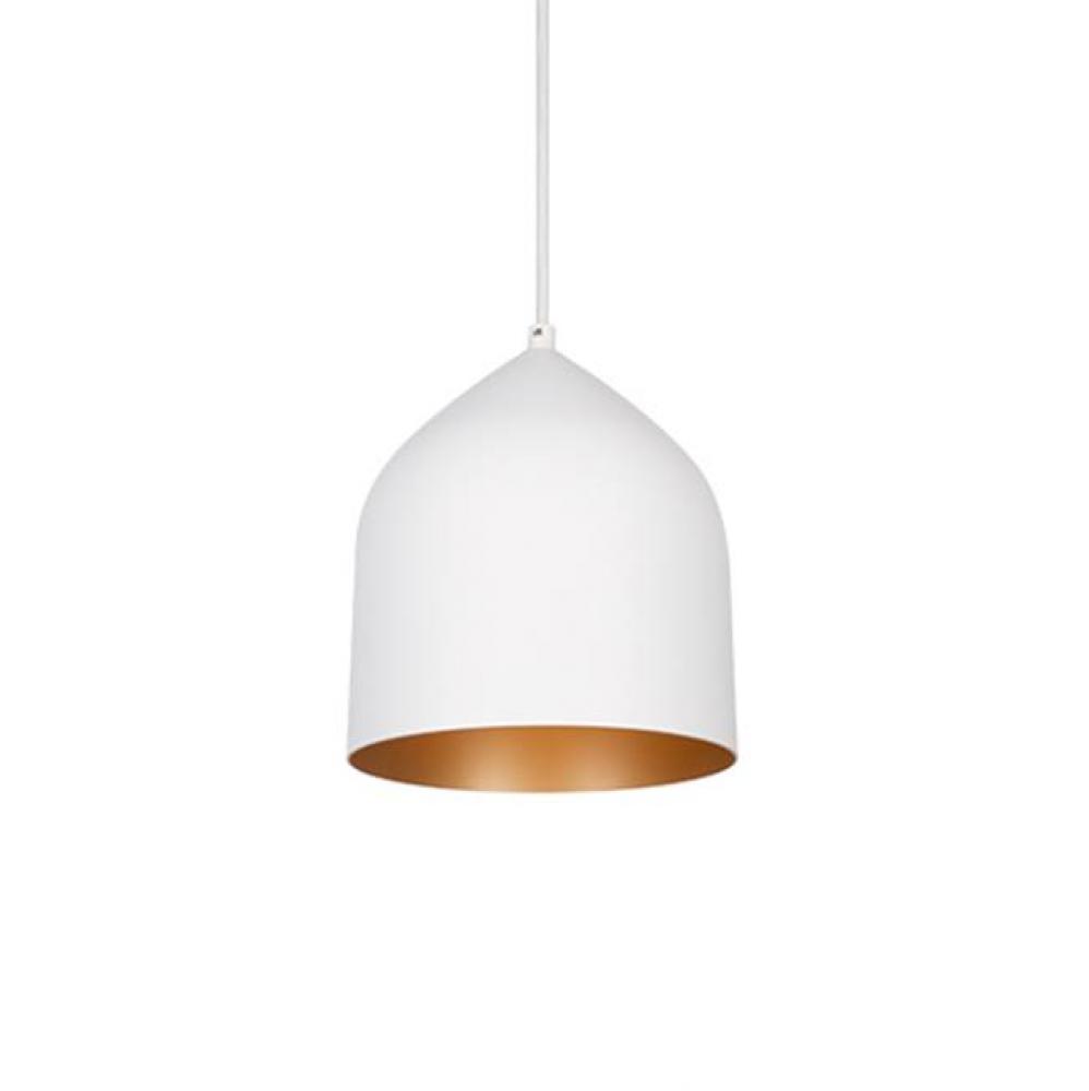 Single Lamp Pendant With Spun Aluminum Shade Showcasing Power-Coated Finishes In Contrasing Hues.