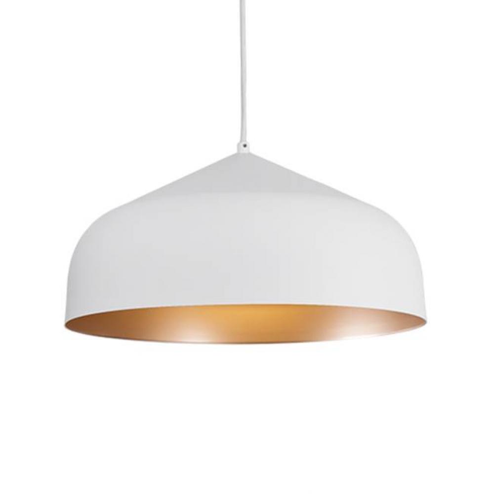 Single Lamp Pendant With Spun Aluminum Shade Showcasing Power-Coated Finishes In Contrasing Hues.