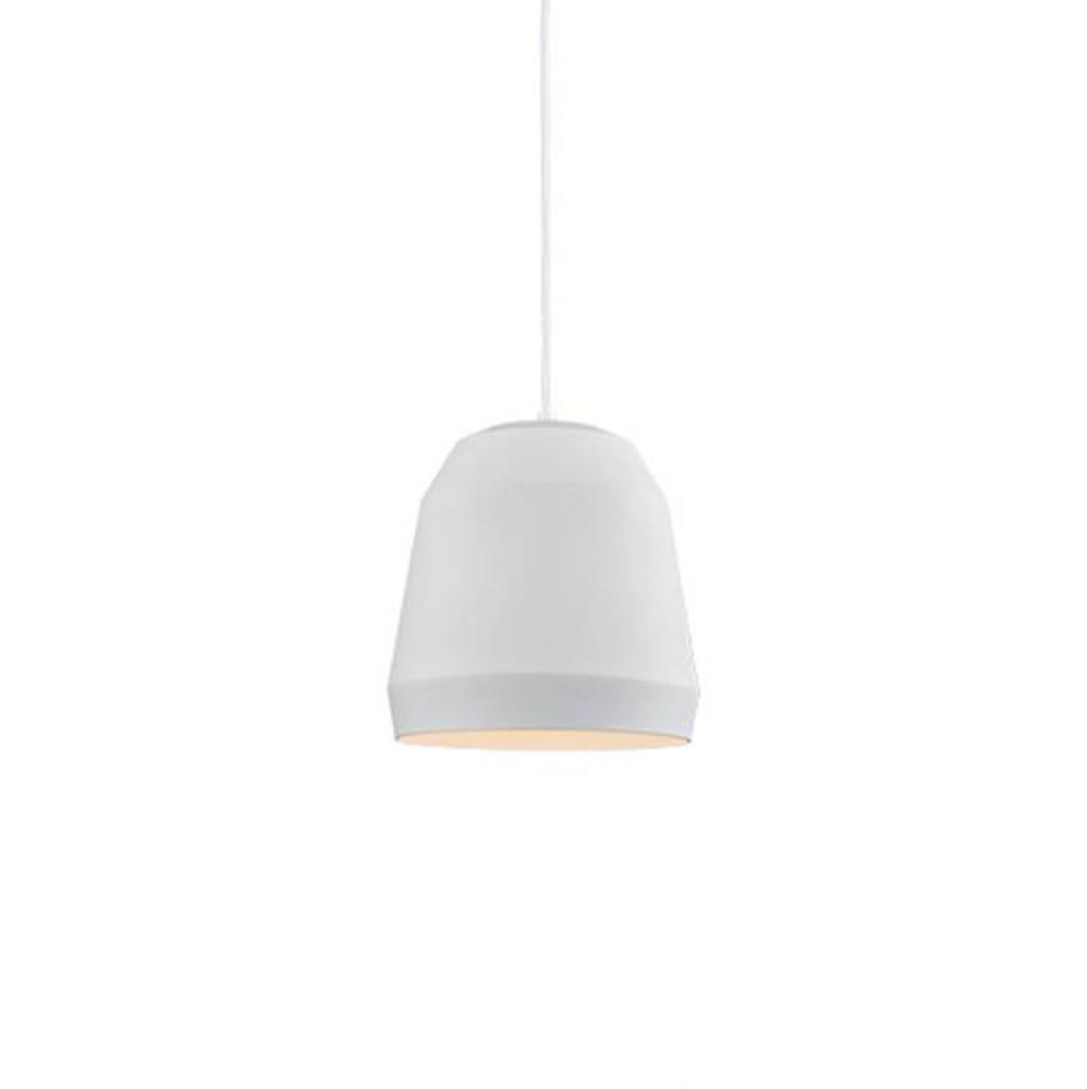 Single Lamp Pendant With FacetedAluminum Shade ShowcasingPowder-Coated Finishes AgainstA Matte