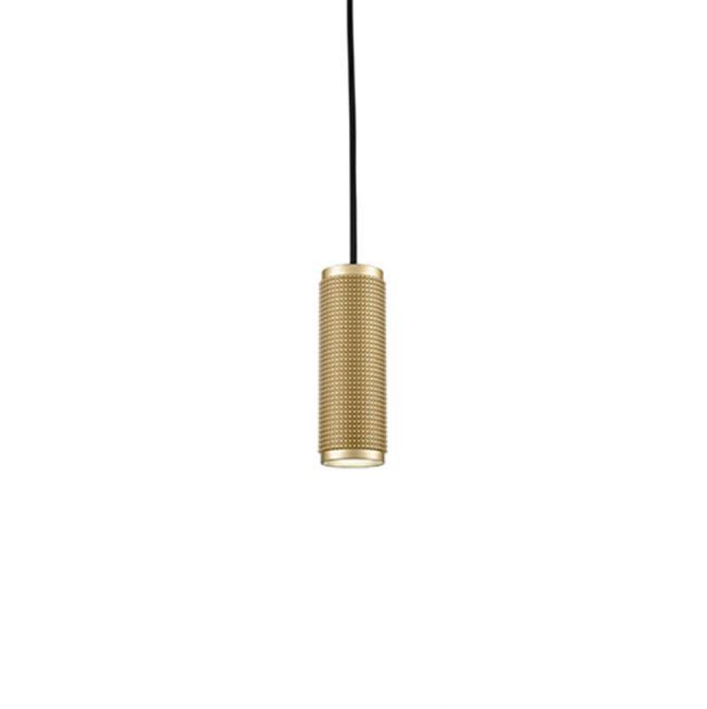 Single Lamp Pendant With Aluminum Cylindrical Shade Embellished By An Oversize Knurled Pattern.