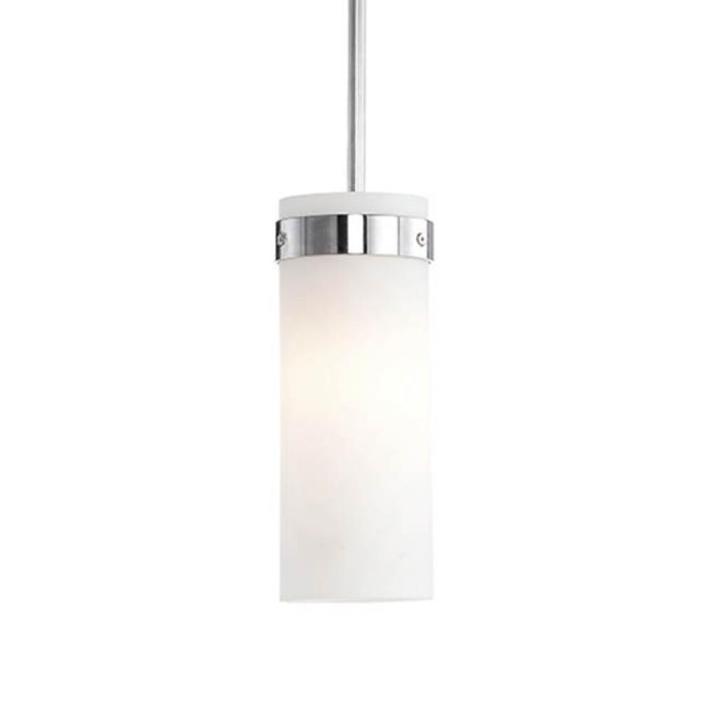 Single Lamp Pendant With White Cylinder Opal Glass. Chrome Metal