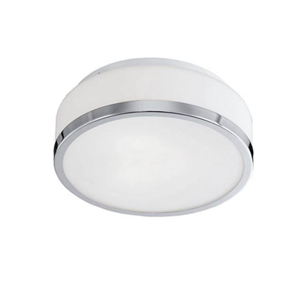 Two Lamp Flush Mount Ceiling Fixture With White Round Opal Blown Glass And Chrome Metal Finish