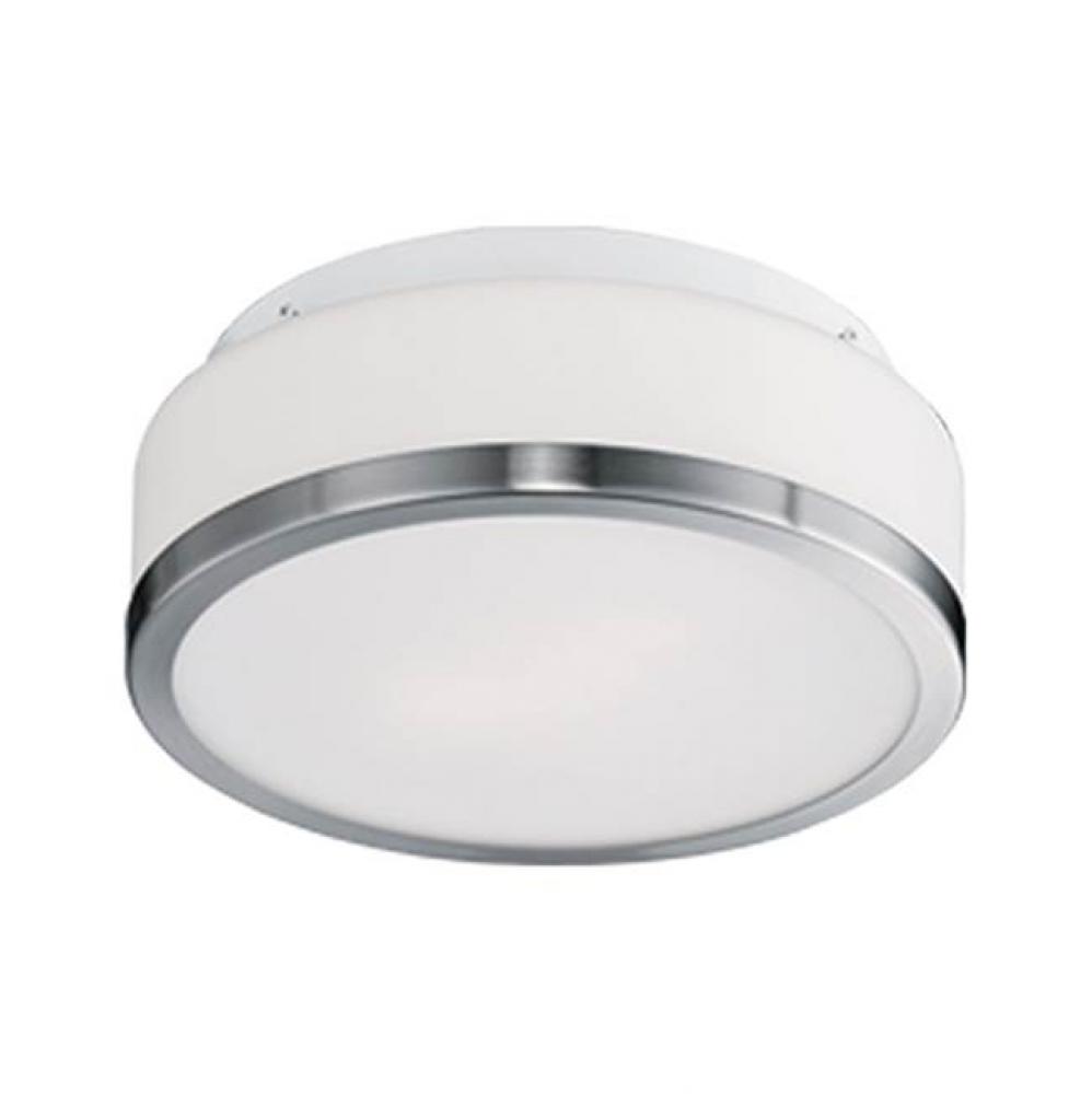 Three Lamp Flush Mount Ceiling Fixture With White Round Opal Blown Glass And Brushed Nickel Metal