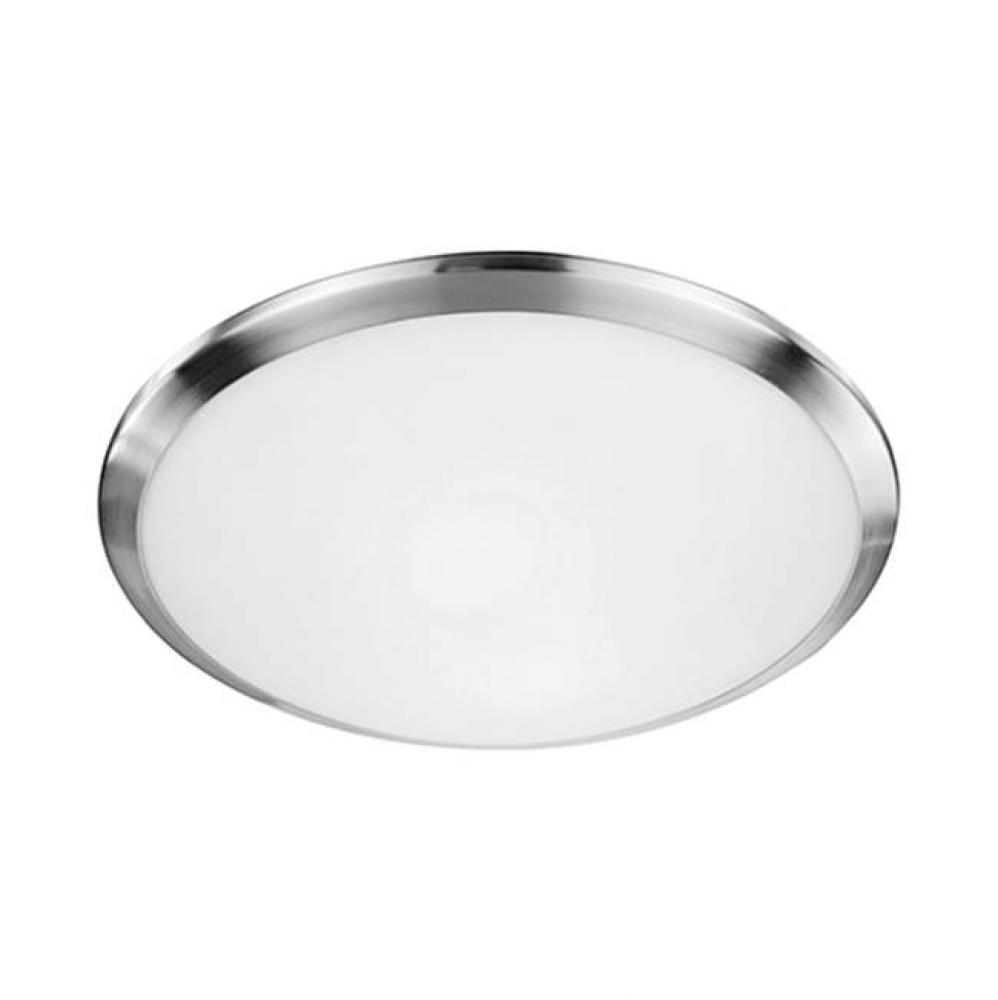 Two Lamp Flush Mount Ceiling Fixture With White Opal Glass And Brushed Nickel Metal Finish