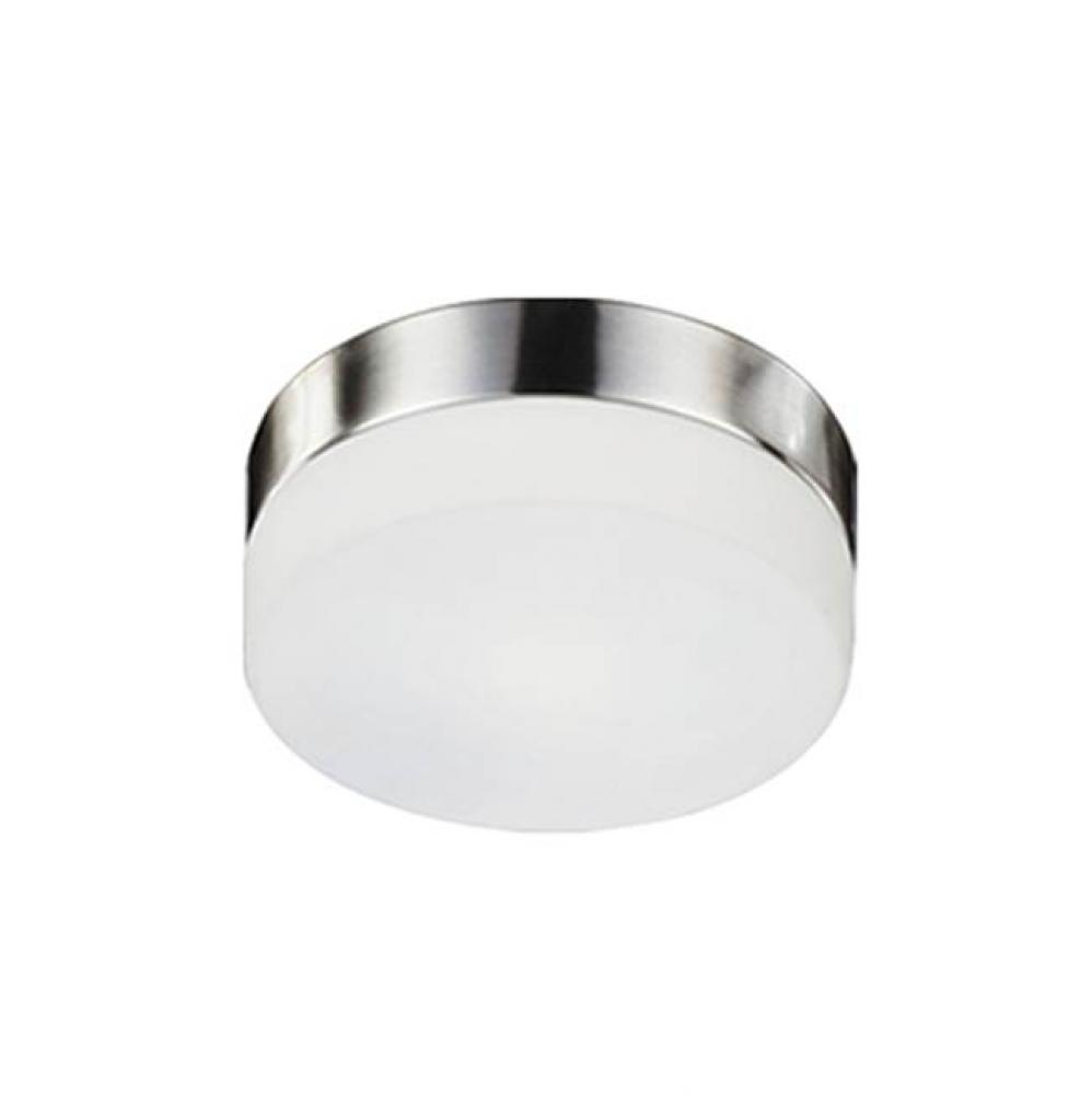 Single Lamp Flush Mount Ceiling Fixture With White Round Opal Glass And Brushed Nickel Metal