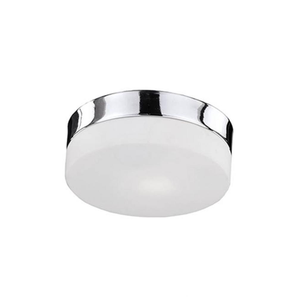 Single Lamp Flush Mount Ceiling Fixture With White Round Opal Glass And Chrome Metal