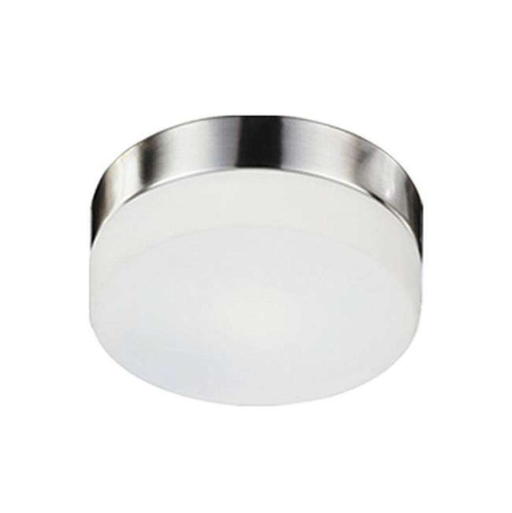 Two Lamp Flush Mount Ceiling Fixture With White Round Opal Glass And Brushed Nickel Metal