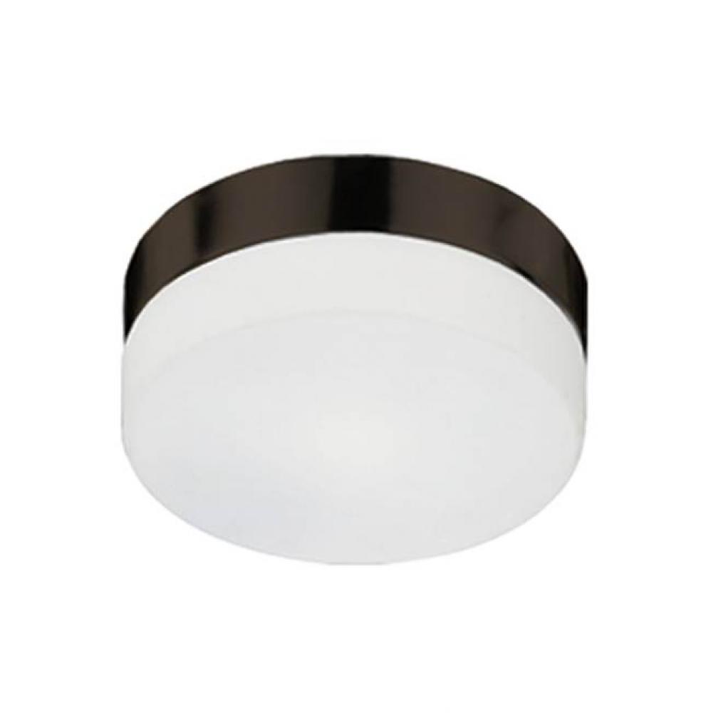Two Lamp Flush Mount Ceiling Fixture With White Round Opal Glass And Bronze Metal