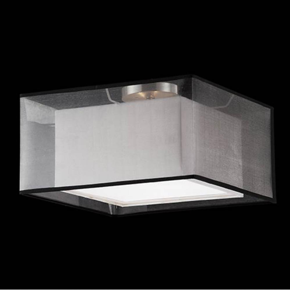 Three Lamp Ceiling With Black Square Transparent Shade And Linen Interior White