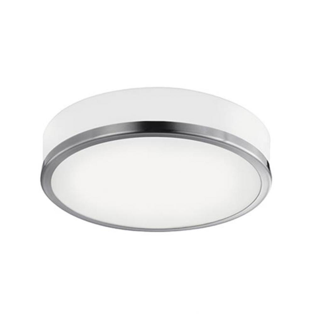 Two Lamp Flush Mount Ceiling Fixture With White Round Opal Glass And Brushed Nickel Metal Finish