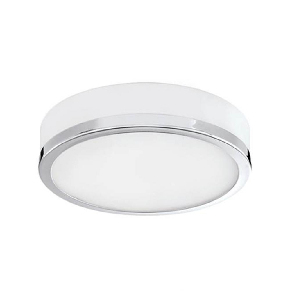 Two Lamp Flush Mount Ceiling Fixture With White Round Opal Glass And Chrome Metal Finish