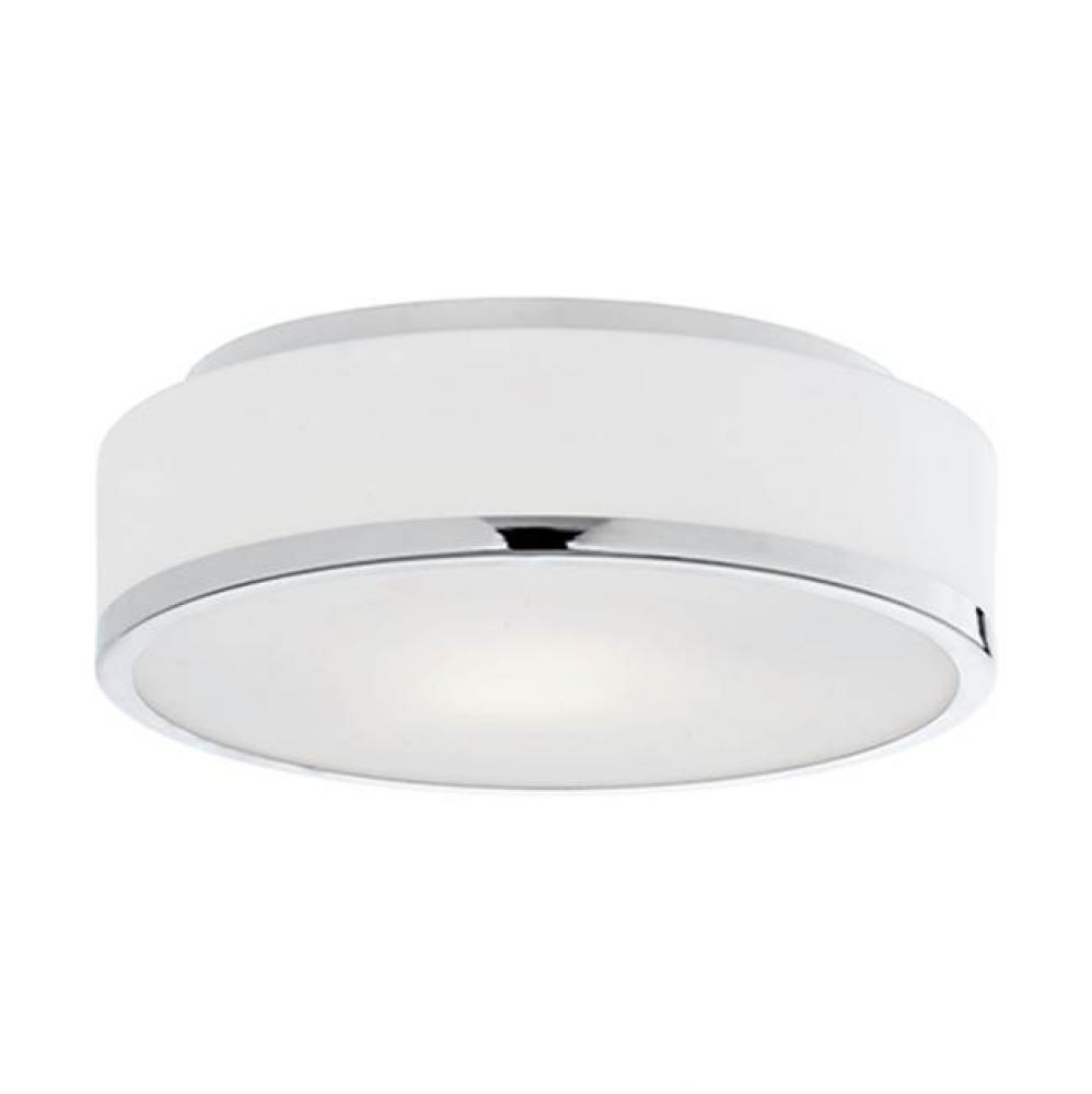 Two Lamp Flush Mount Ceiling Fixture With White Opal Glass And Chrome Metal Finish