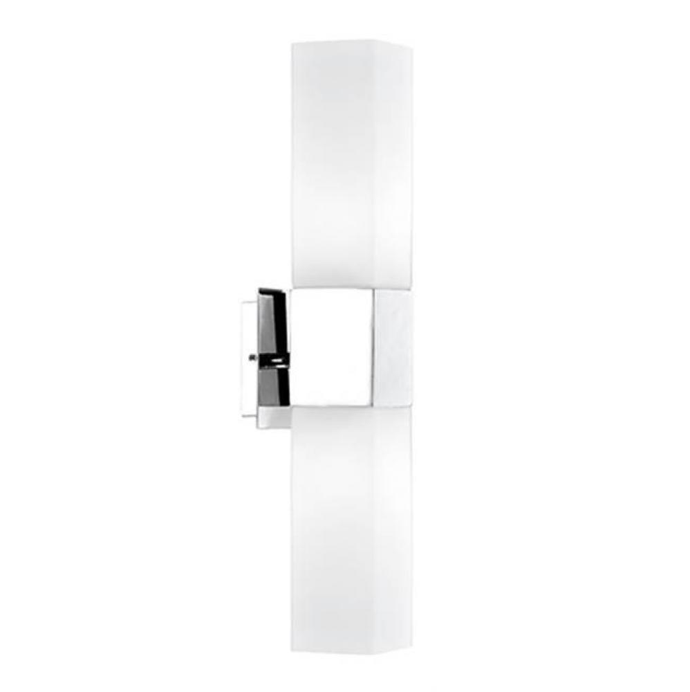 Two Lamp Rectangular Wall Sconce With White Opal Glass. Metal Details In Chrome