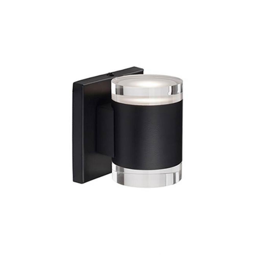 Led Cylinder Shaped Updown Wall Sconce With Clear Crystal Discs. Metal Details In Brushed Nickel