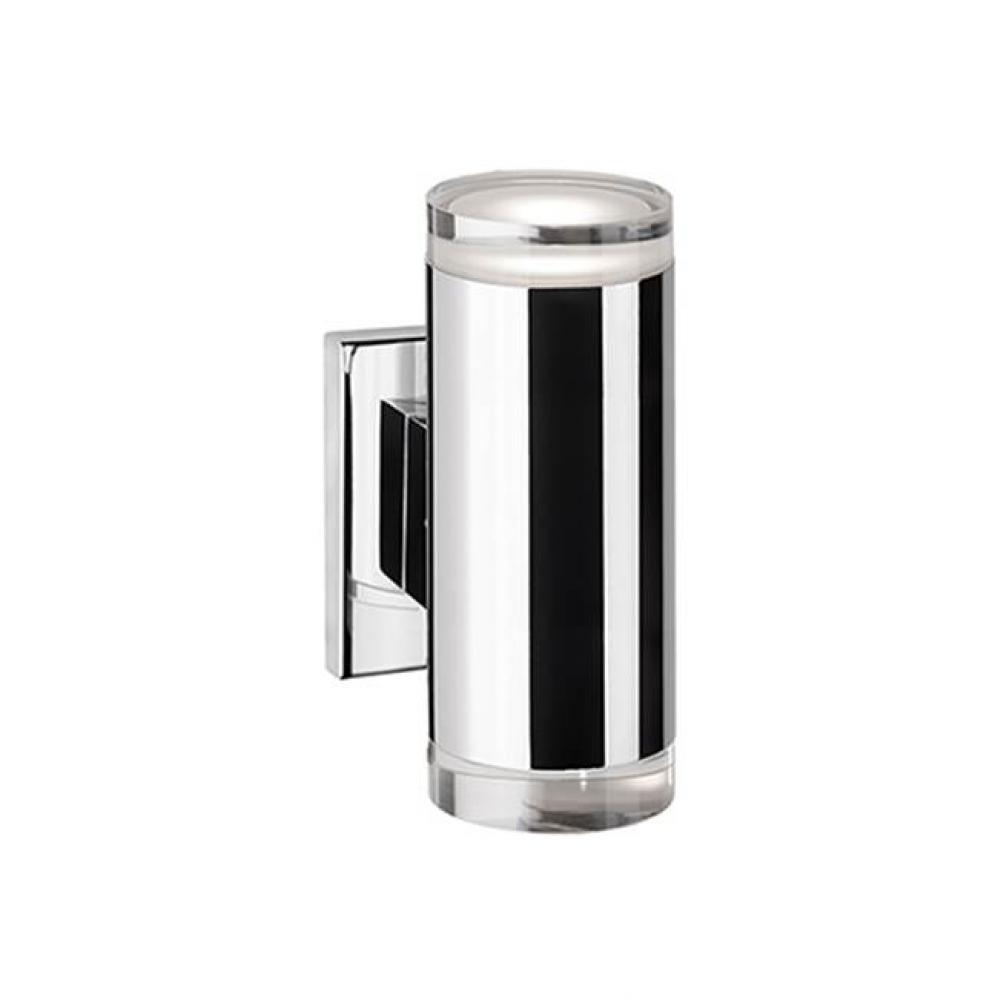 Led Cylinder Shaped Updown Wall Sconce With Clear Crystal Discs. Metal Details In Chrome