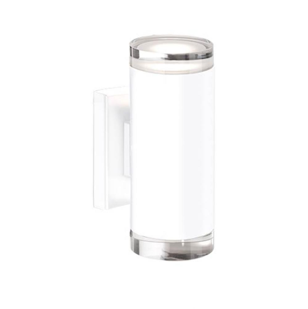 Led Cylinder Shaped Updown Wall Sconce With Clear Crystal Discs. Metal Details In Brushed Nickel,