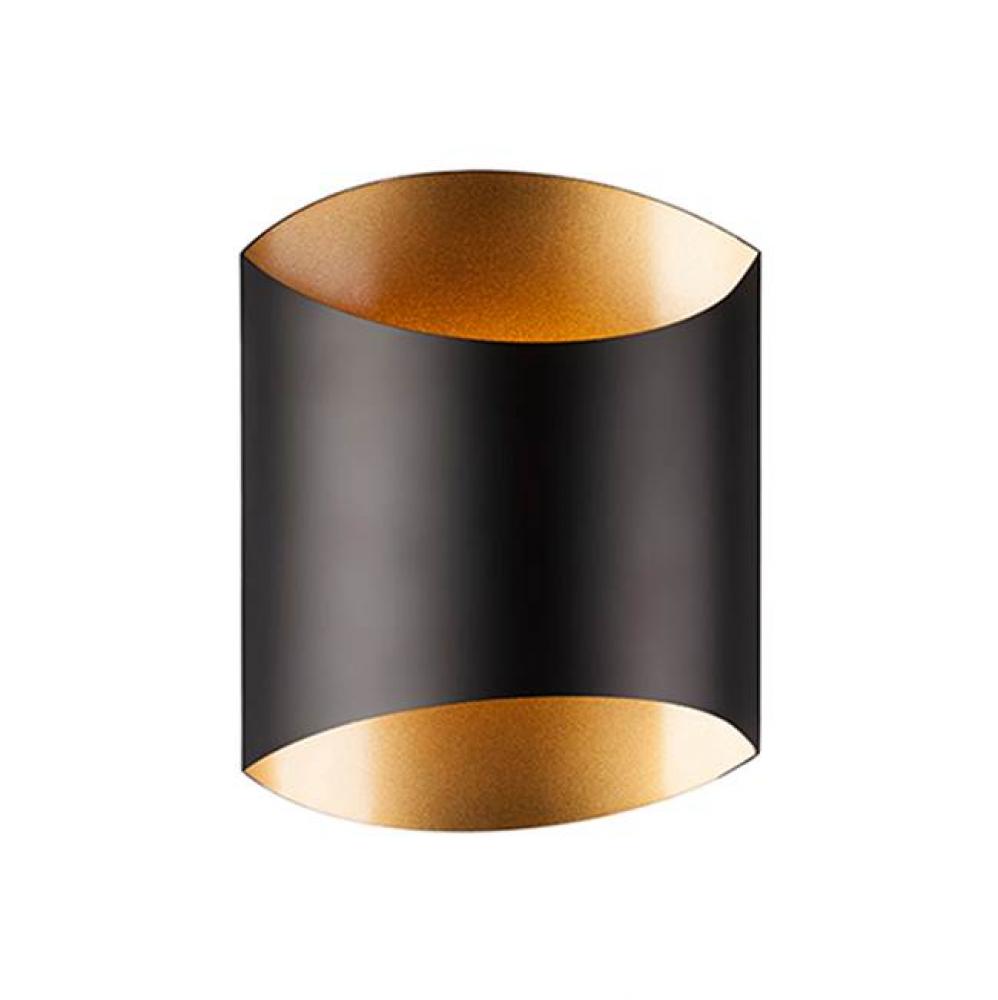 Single Lamp Led Wall Sconce With Either A Flat Black With Fine Gold Interior Or White With Sleek