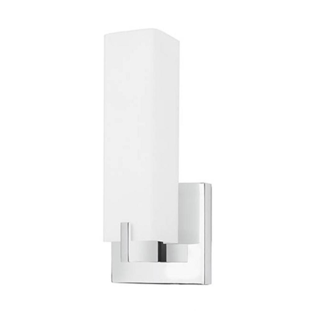 Single Lamp Led Wall Sconce With Square Shaped White Opal Glass, Metal Details In Brushed Nickel