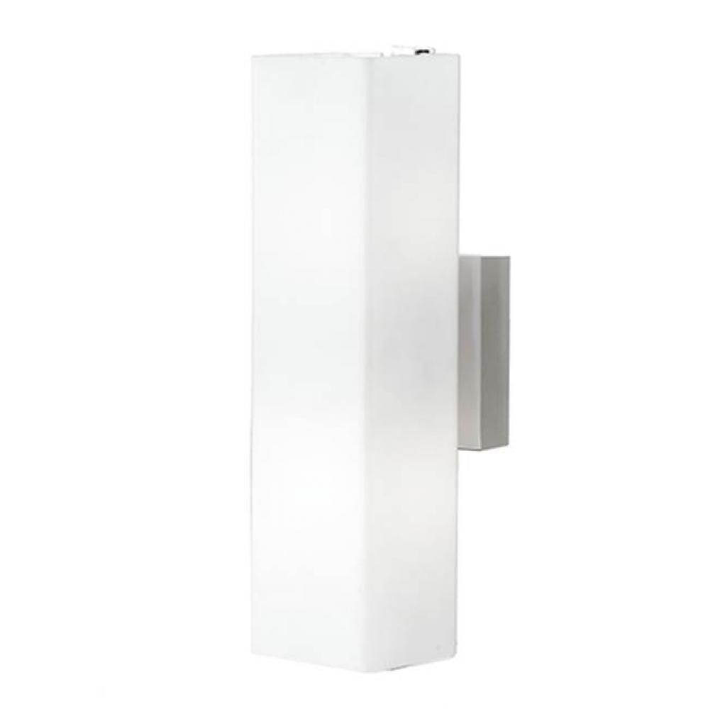 Two Lamp Wall Sconce With White Opal Square Shaped Glass Shade. Can Be Mounted Horizontal Or