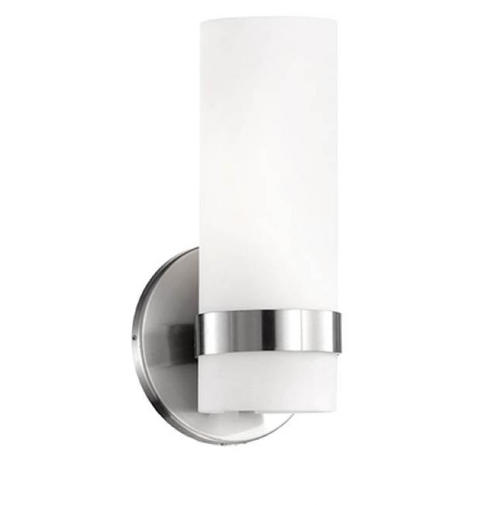 Single Lamp Wall Sconce With Cylinder White Opal White Glass And Brushed Nickel Metal