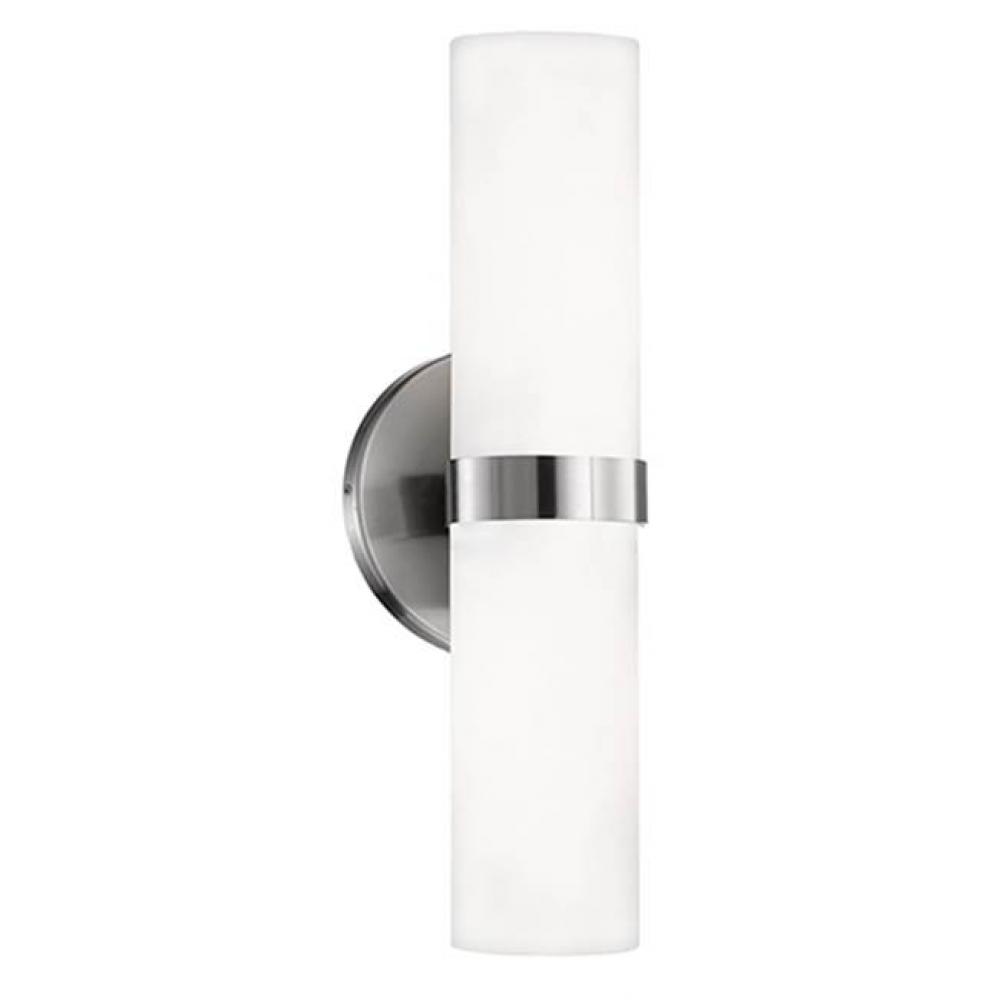 Two Lamp Wall Sconce With Cylinder White Opal White Glass And Brushed Nickel Metal