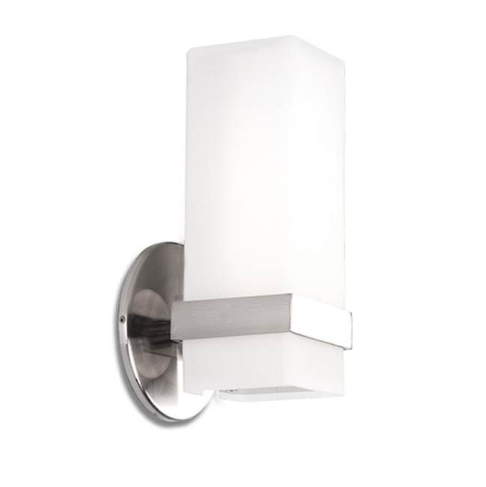 Single Lamp Wall Sconce With Square White Opal White Glass And Brushed Nickel Metal