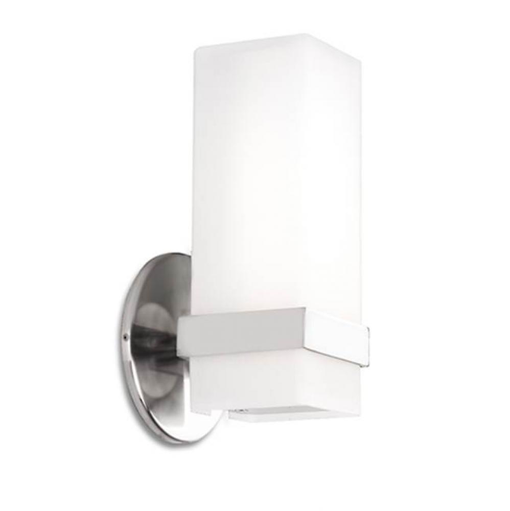 Single Lamp Wall Sconce With Square White Opal White Glass And Chrome Metal