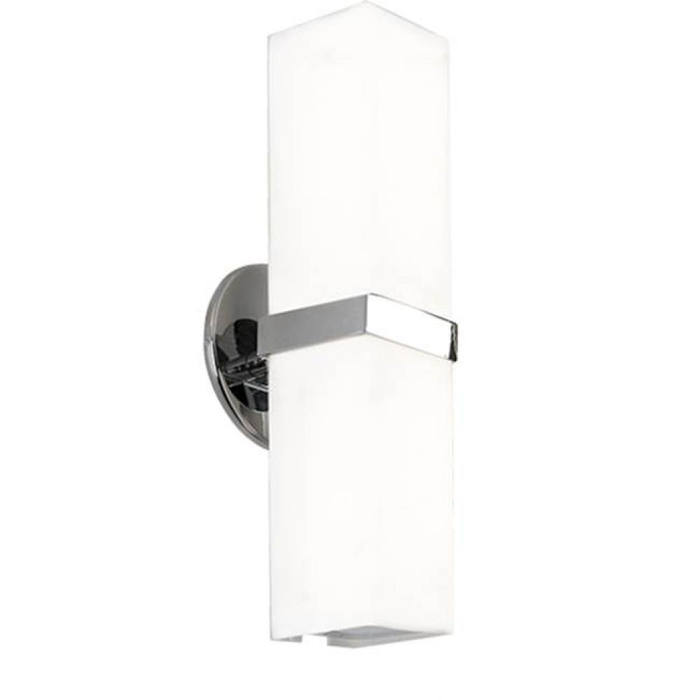 Two Lamp Wall Sconce With Square White Opal White Glass And Chrome Metal