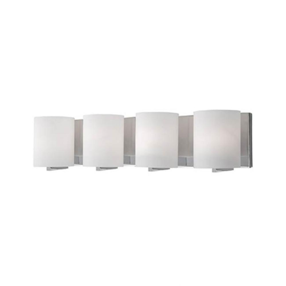 Four Lamp Vanity With White Opal Cylinder Glass And Chrome Metal