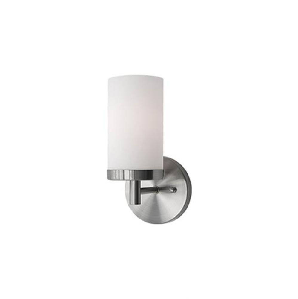 Single Lamp Vanity With White Opal Cylinder Glass And Brushed Nickel Metal