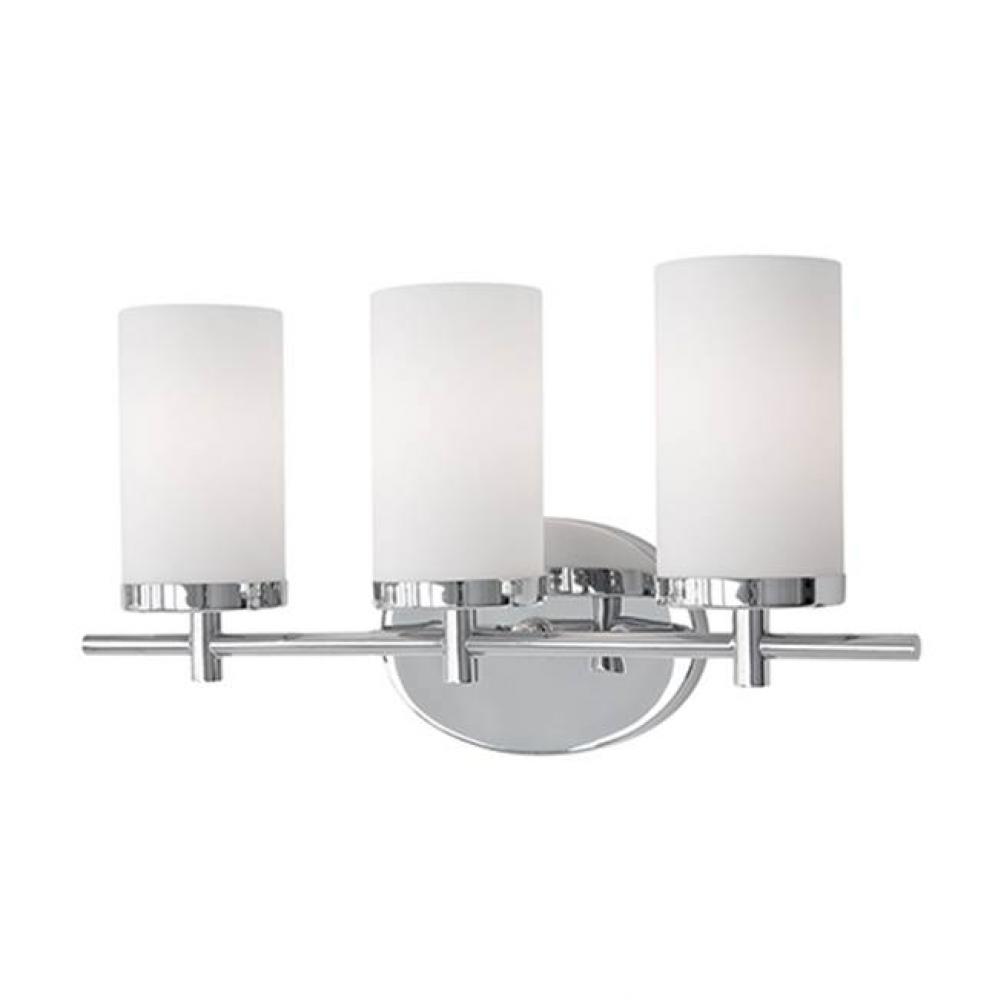 Three Lamp Vanity With White Opal Cylinder Glass And Chrome Metal