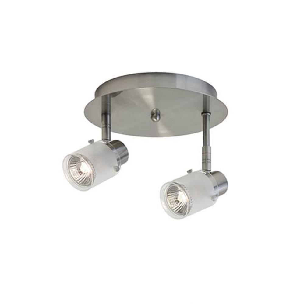 Two Lamp Monopoint Fixture With Frosted Glass Shade. Metal Finish In Brushed