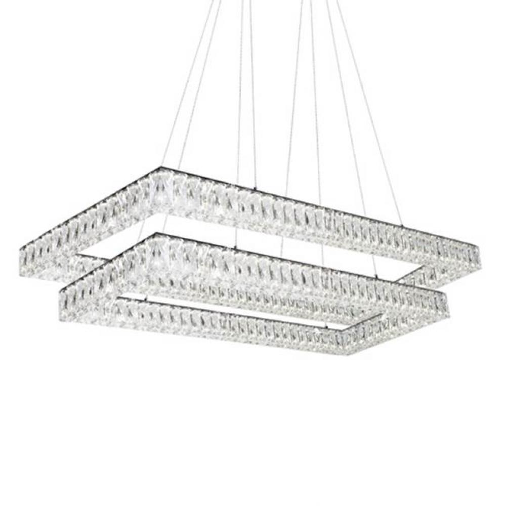 Aircraft Cable Suspended Chandelier With A Nested Pair Of Diamond Cut Clear Crystal Glass