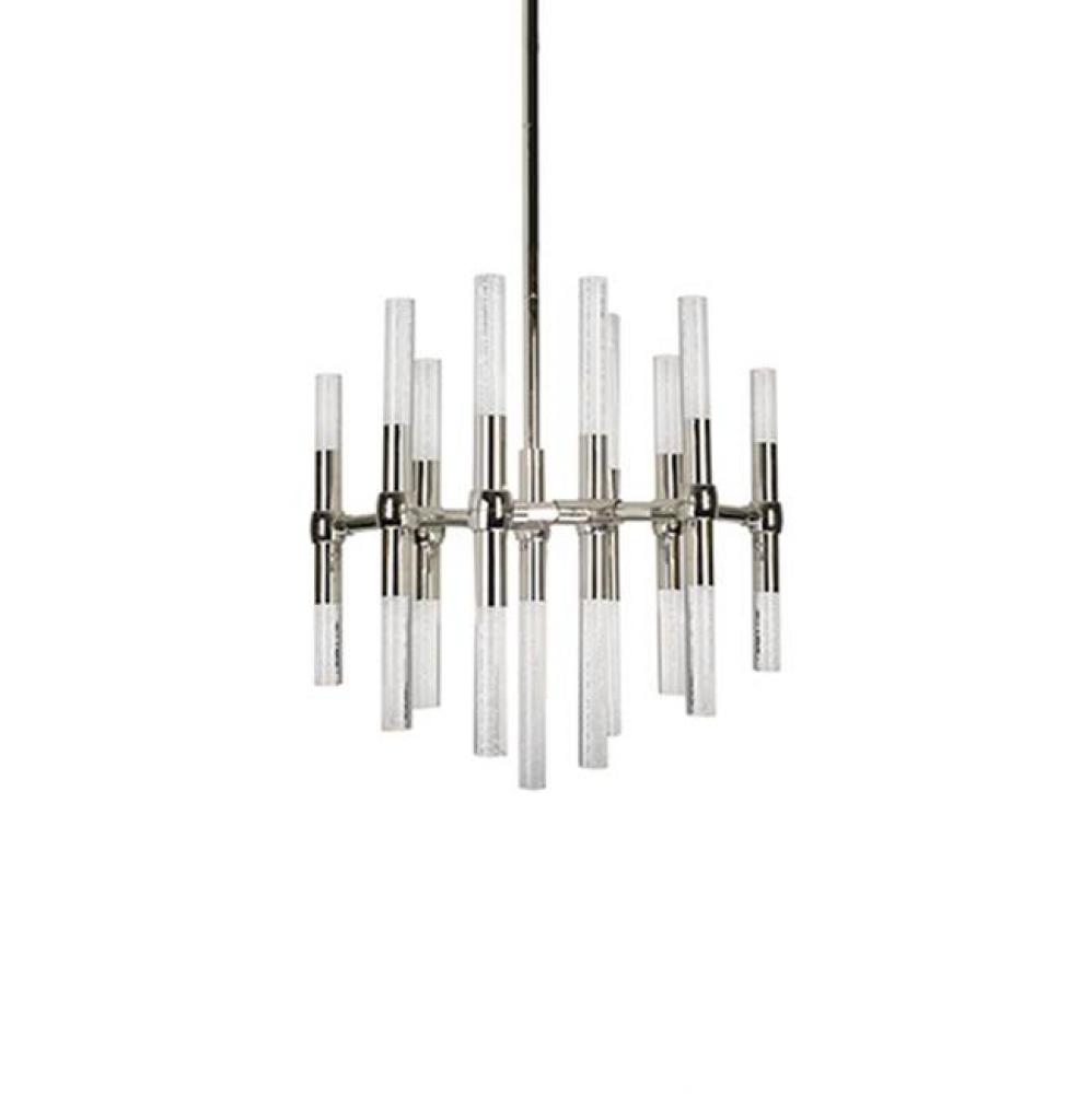 Single-Stem Mounted Interior Pendant With Circular Ceiling Plan. 13 Parallel Pipes, Vertically