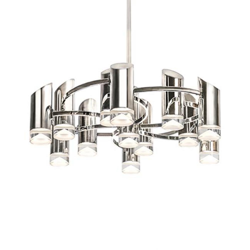 Single-Stem Mounted Interior Pendant With 13 Parallel Pipes Linked By Struts With Sweeping Curves