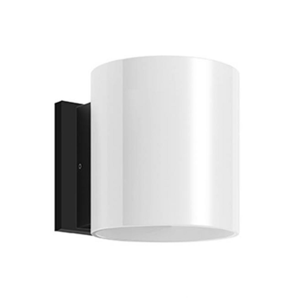 Architectural Exterior Wall Sconce, Frosted Glass Cylindrical Body Shields Light Source Inside,