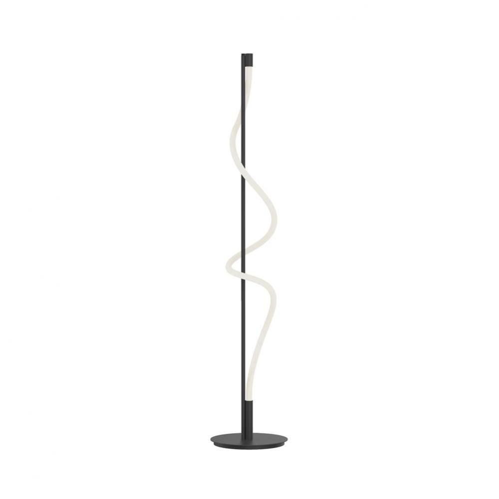 The Cursive Fixture Features An Elegant Acrylic Form Dancing Around A Center Rod, Supported By A