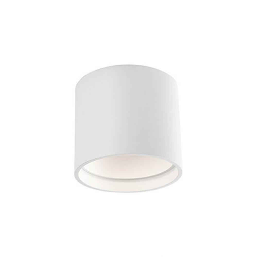 Led Flush Mount Made From Heavy Gauge Cast Aluminum Painted White, Round Cylinder Shaped.