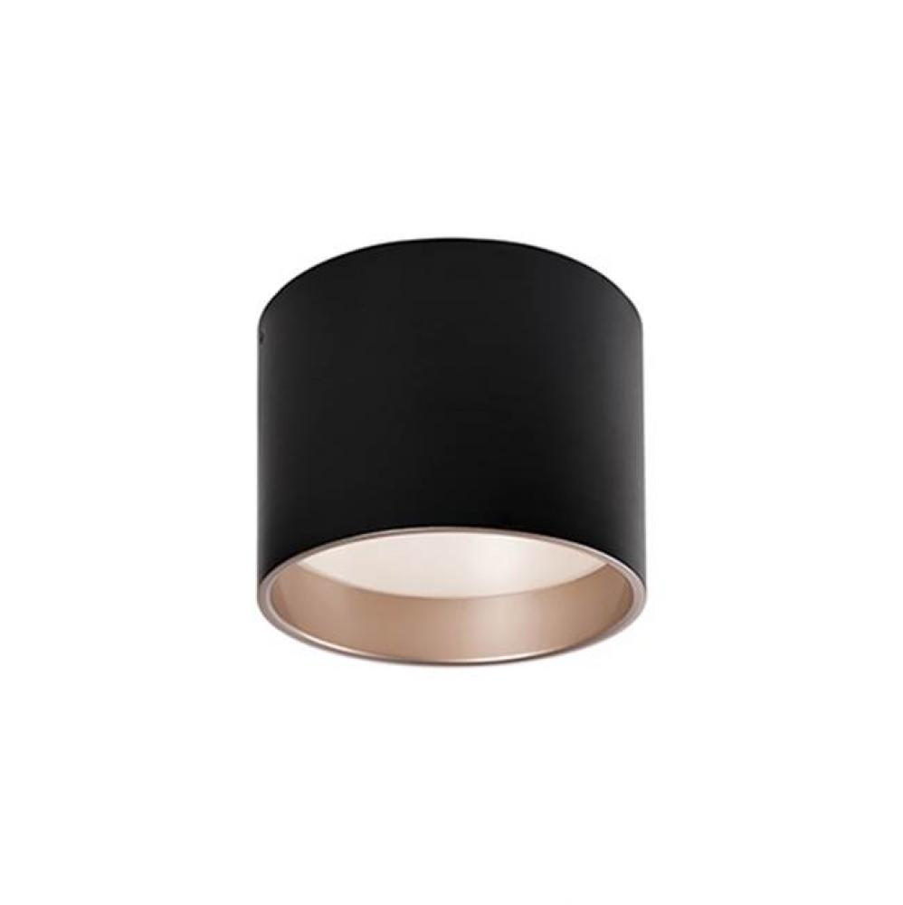 Immaculate In Design Two Toned Round Cylinder Shaped Flush Mount With White Acrylic Diffuser.