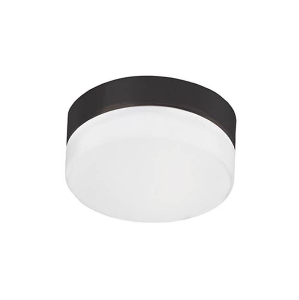 Single Led Flush Mount Ceiling Fixture With Round White Opal Glass. Metal Details In Brushed